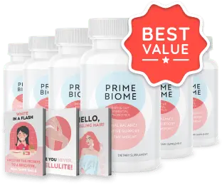 PrimeBiome 6-bottle bundle with 3 free bonus ebooks